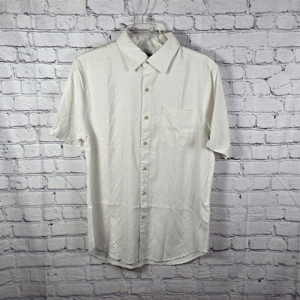 Nat Nast Shirt Men XL Off White Textured Chevron Silk Cotton Airy Camp Pocket